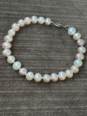 Sterling .925 Real Pearl Vntg bracelet 7.5” Cultured Baroque CALPRO peachy-pink